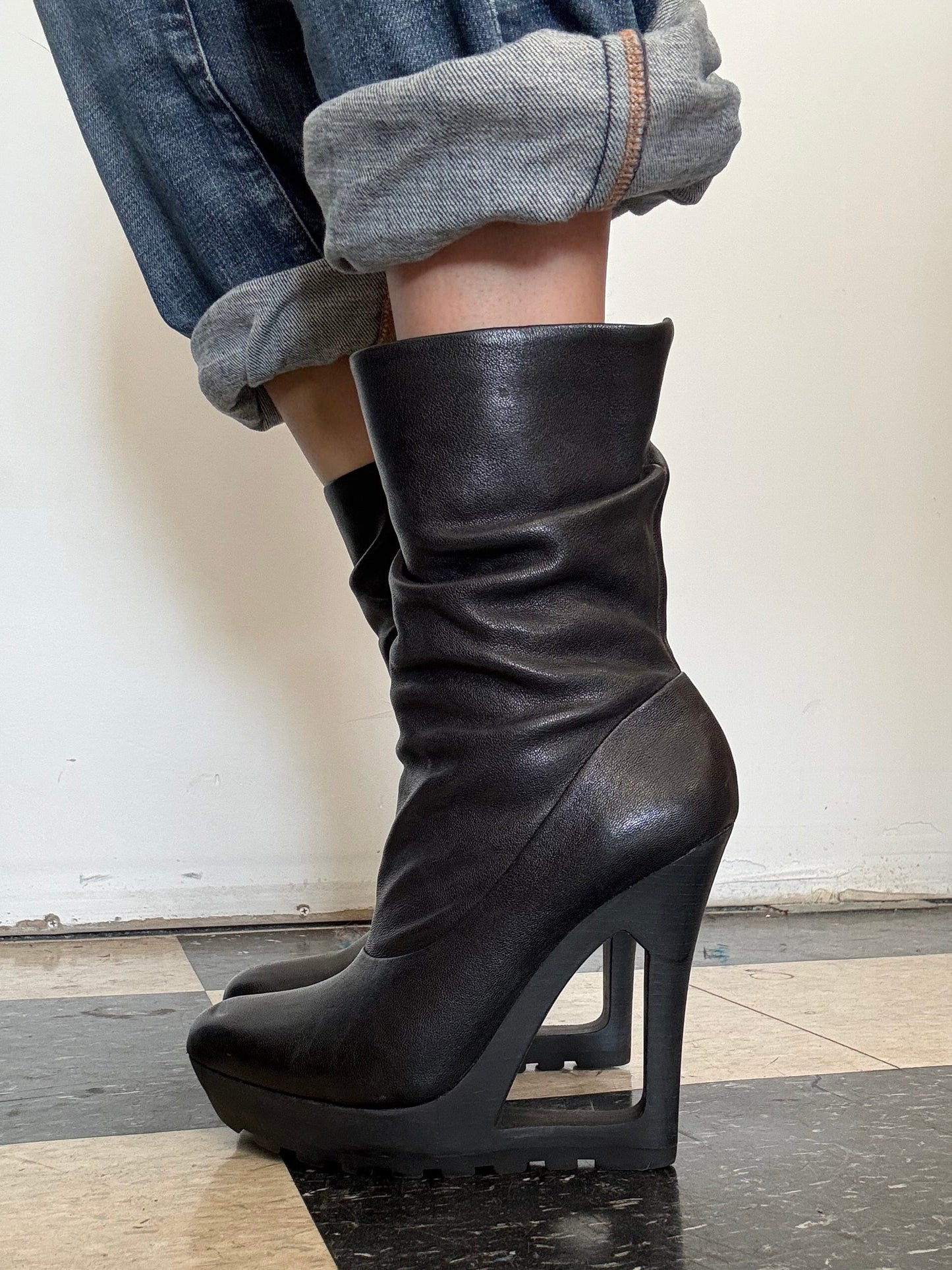 Vintage black leather boots
