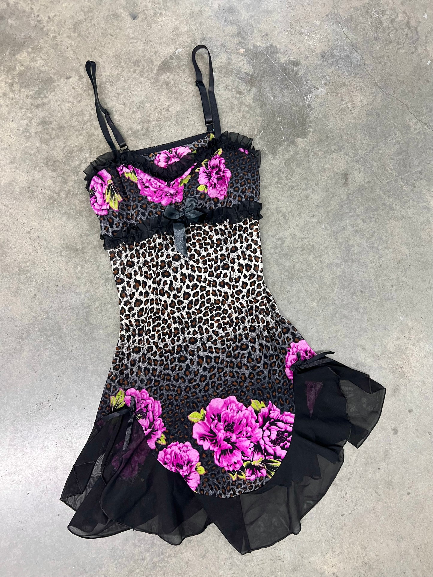 Vintage leopard mesh babydoll dress