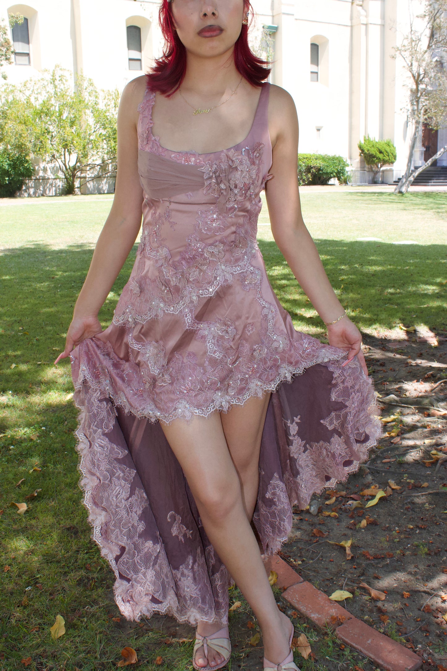 Blush asymmetrical gown