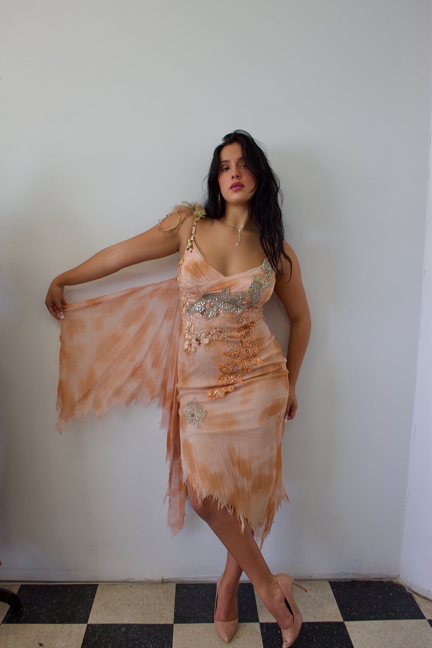 Mandalay hand painted Orange mermaid dress