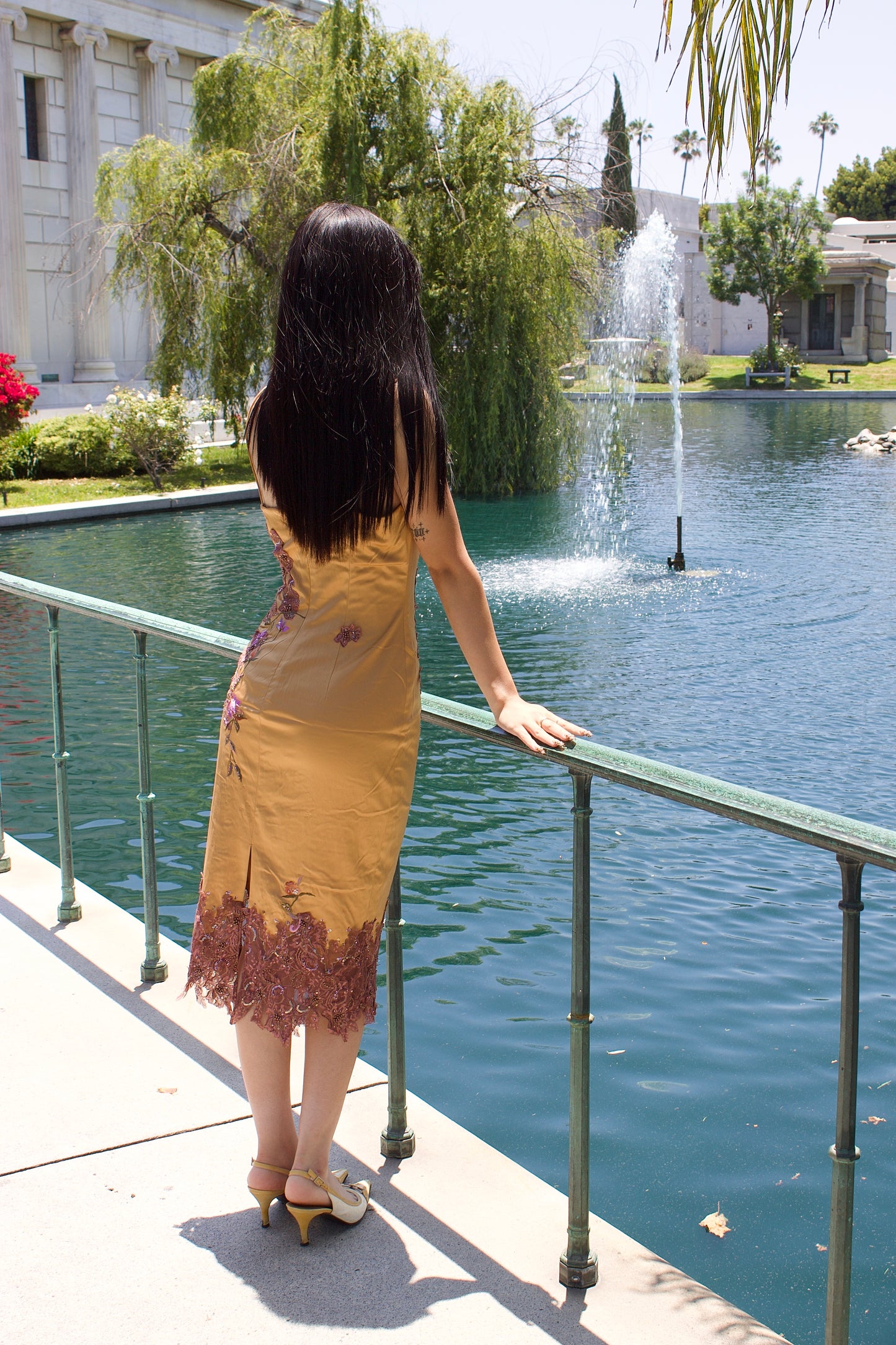 Tan cocktail lace dress