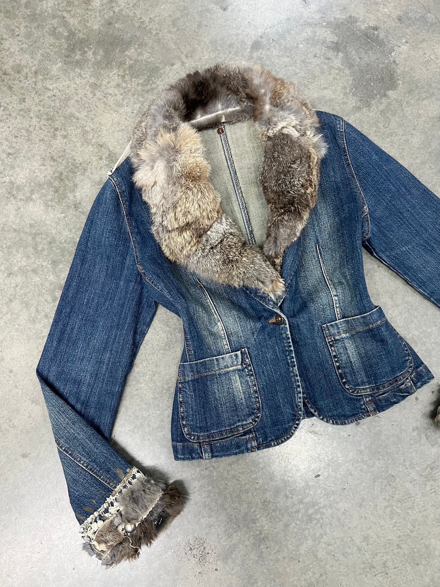 Vintage fur trim denim jacket