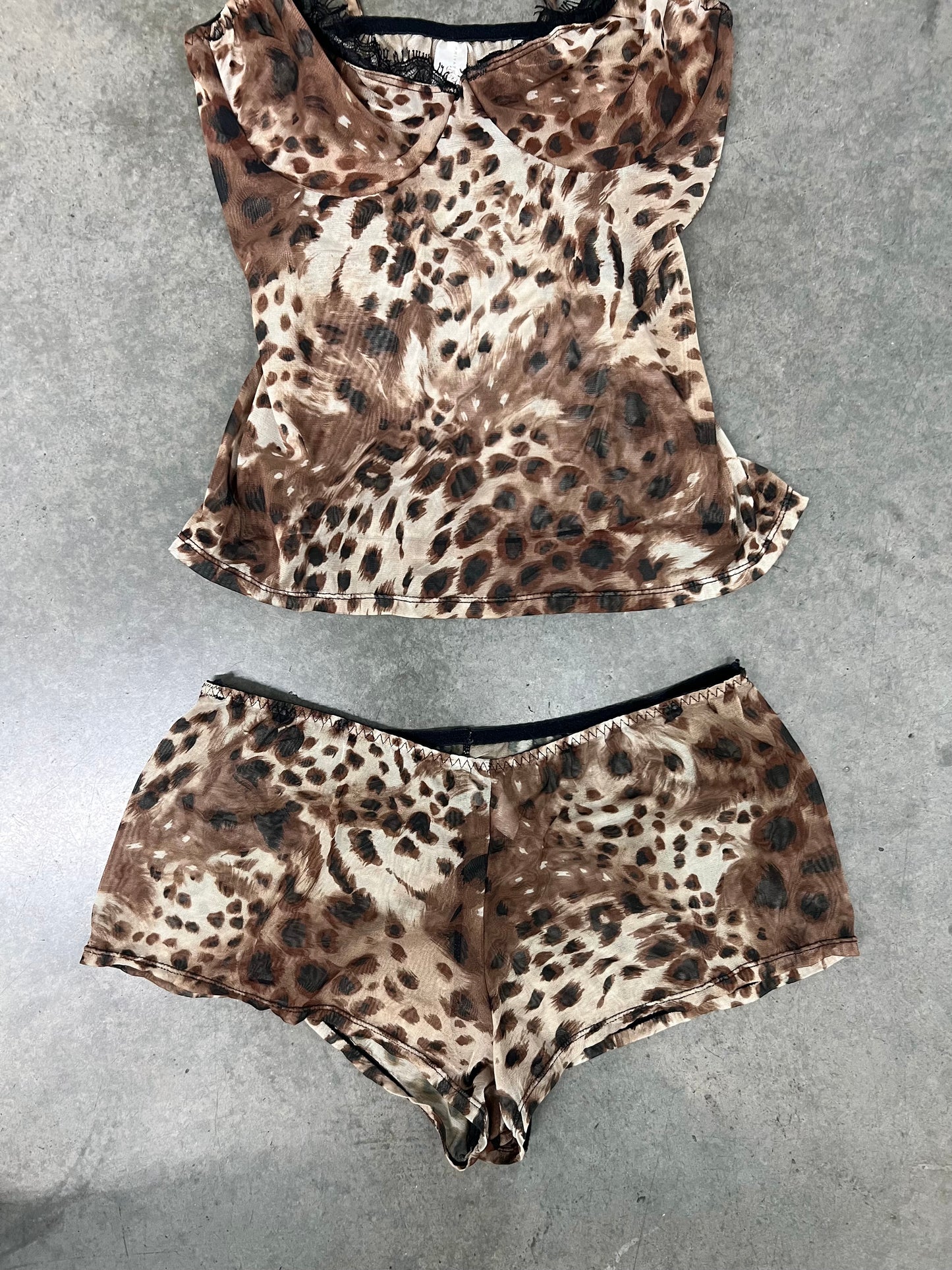 Vintage mesh leopard pj set
