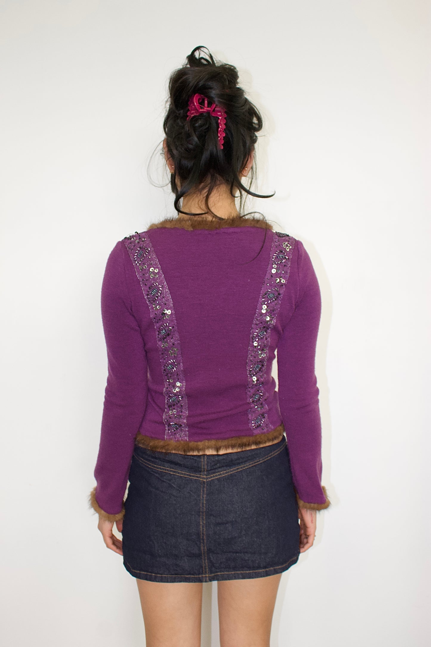 Vintage fur trim cardigan top