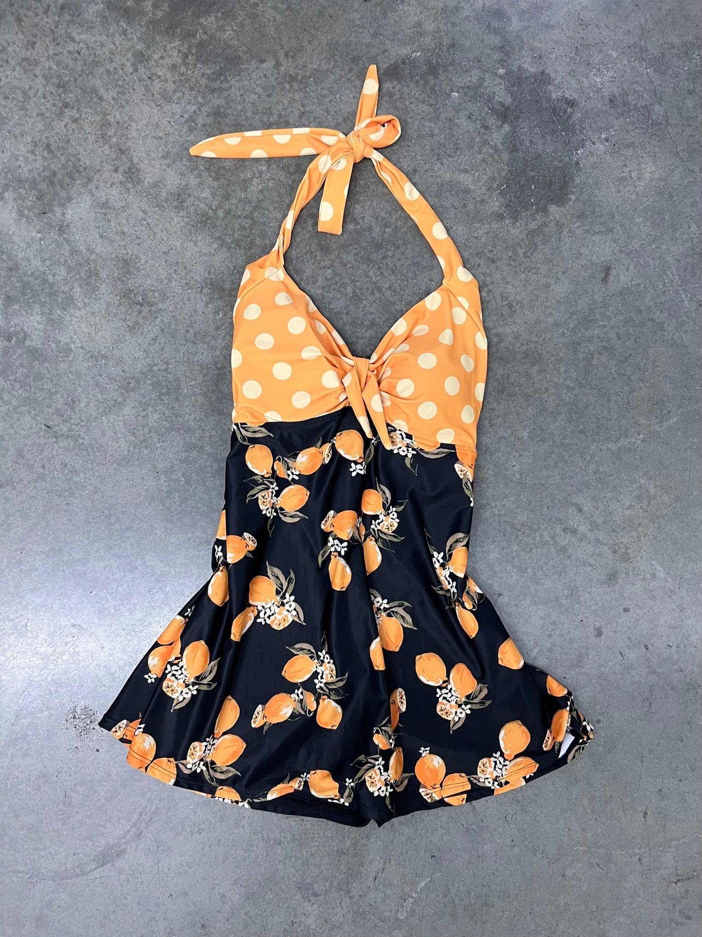 Y2K polkadot halter swim dress