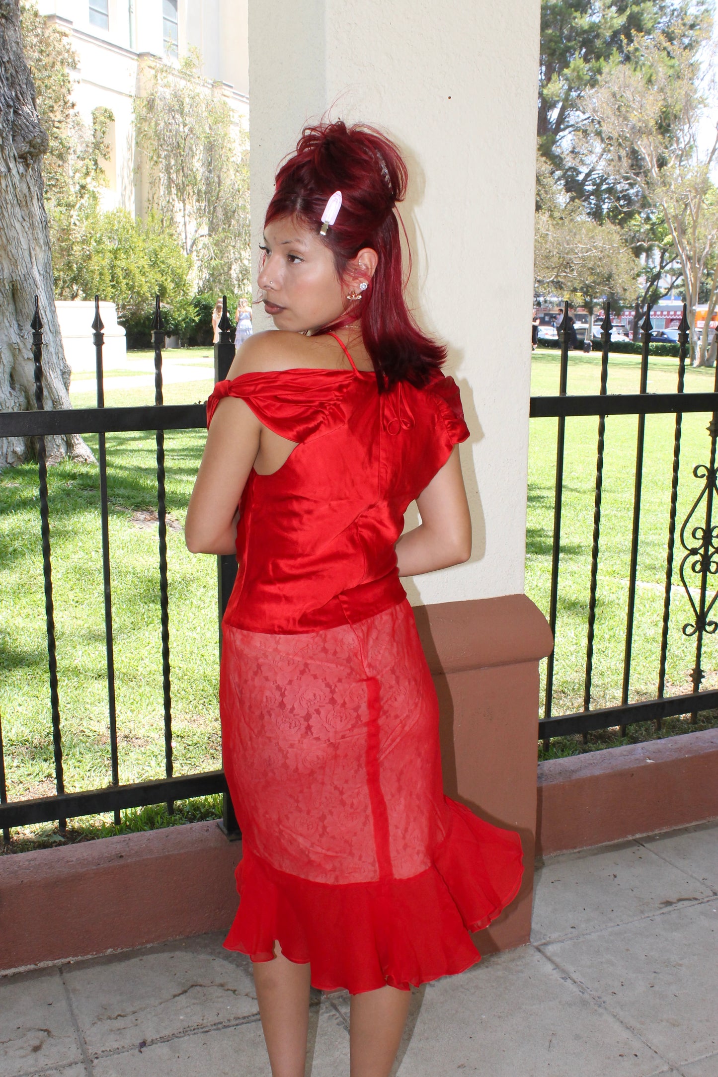 The red lace dress