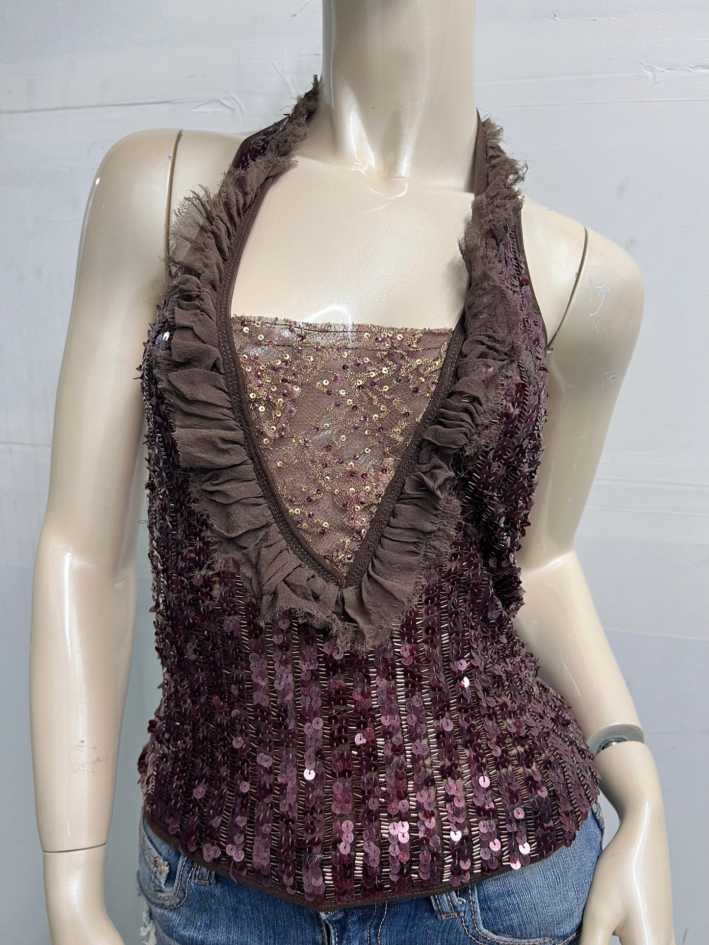 Vintage sequence halter top