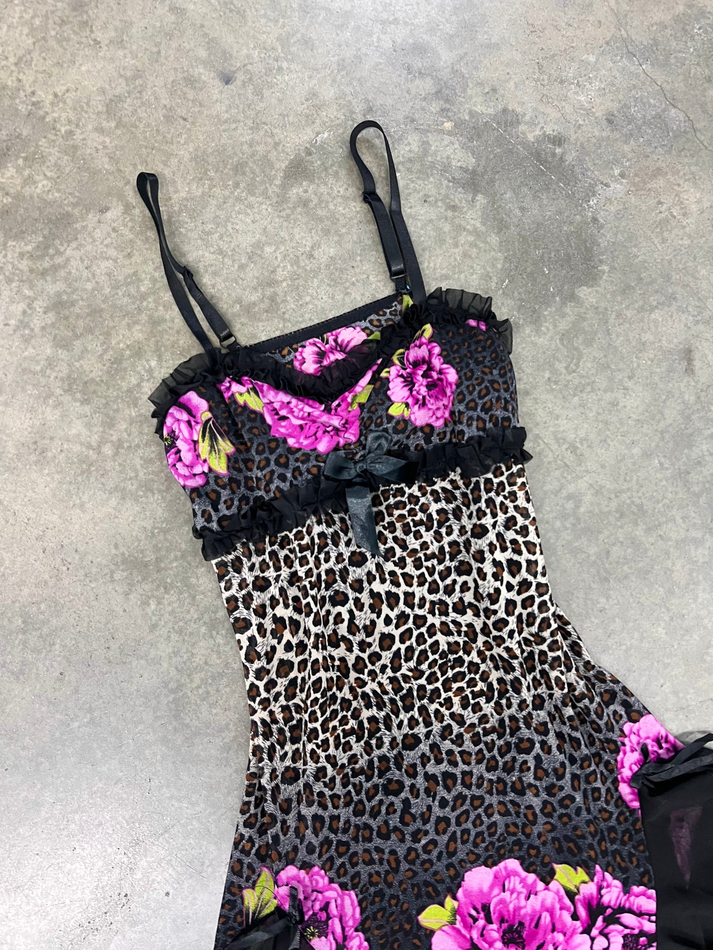 Vintage leopard mesh babydoll dress