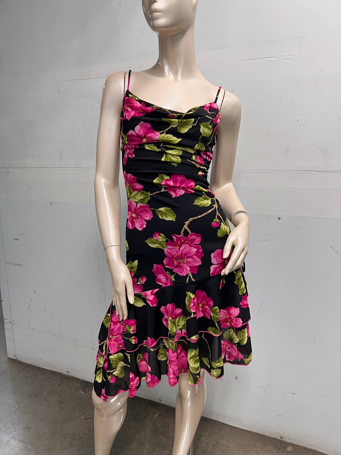 Vintage flower asymmetrical dress