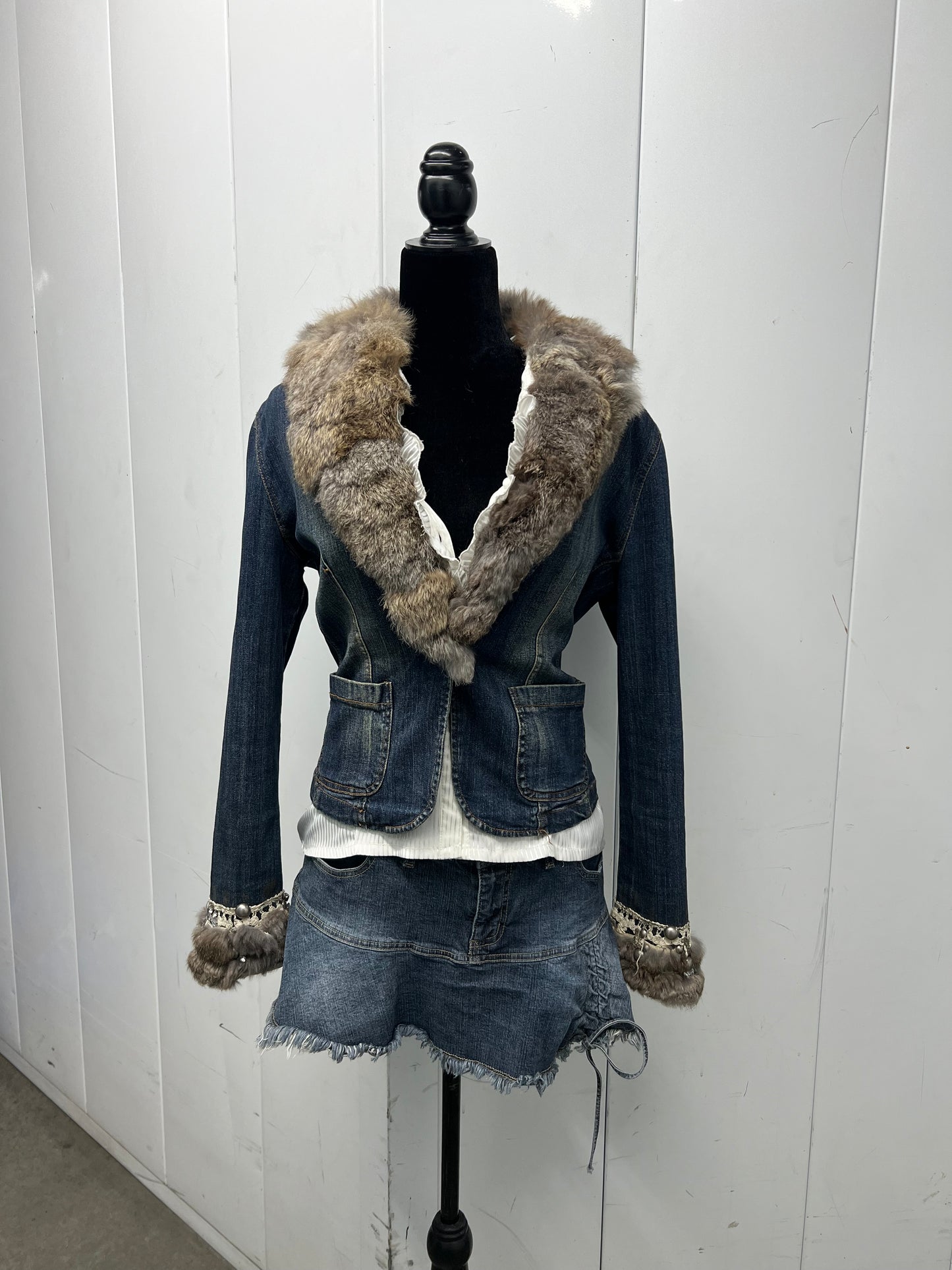 Vintage fur trim denim jacket