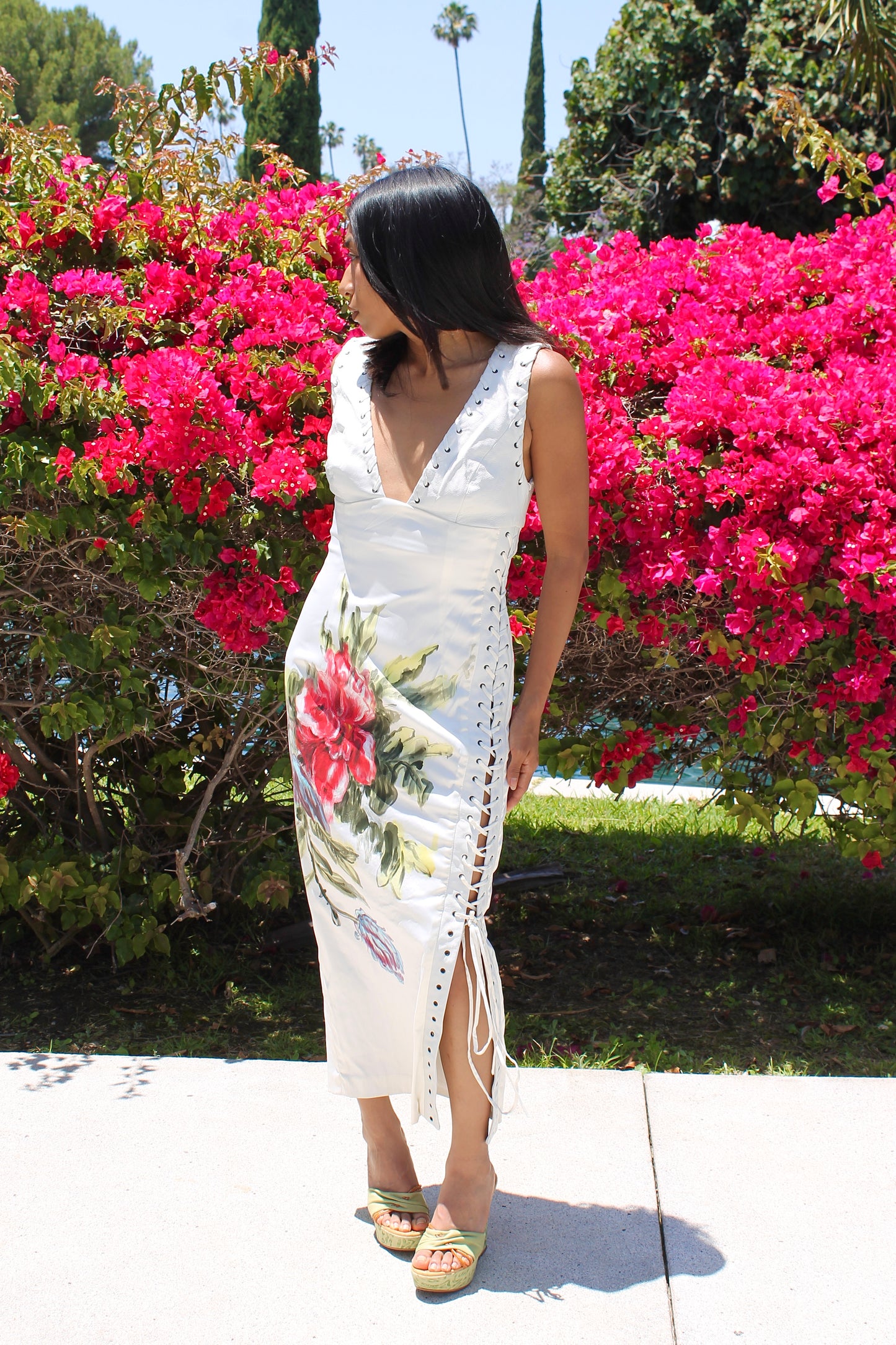 Flower painted laceup dress