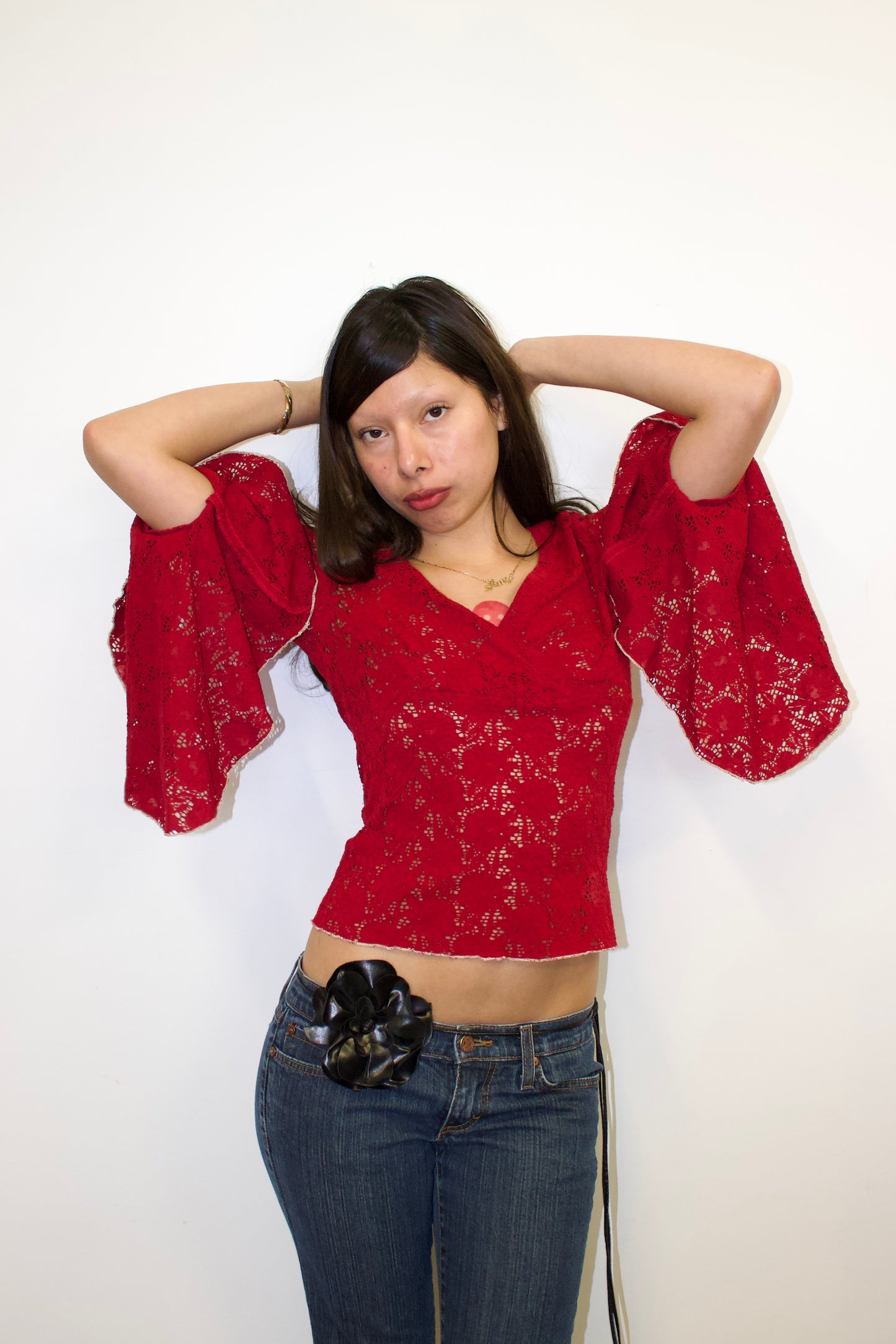 Vintage flare sleeve mesh top