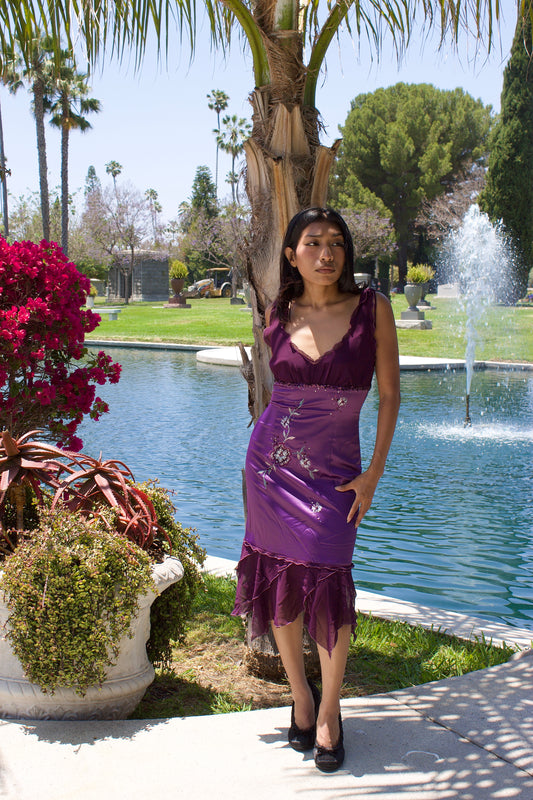 2000s purple silk dress