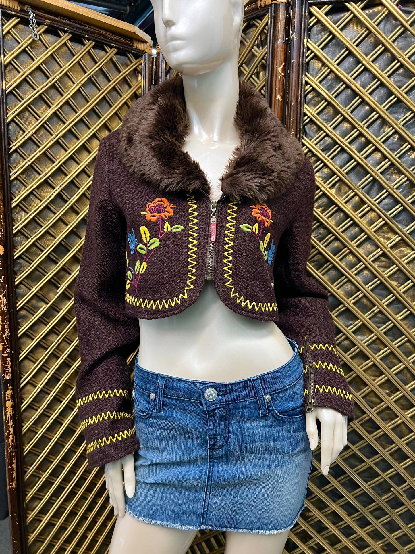 Vintage embroidered fur jacket