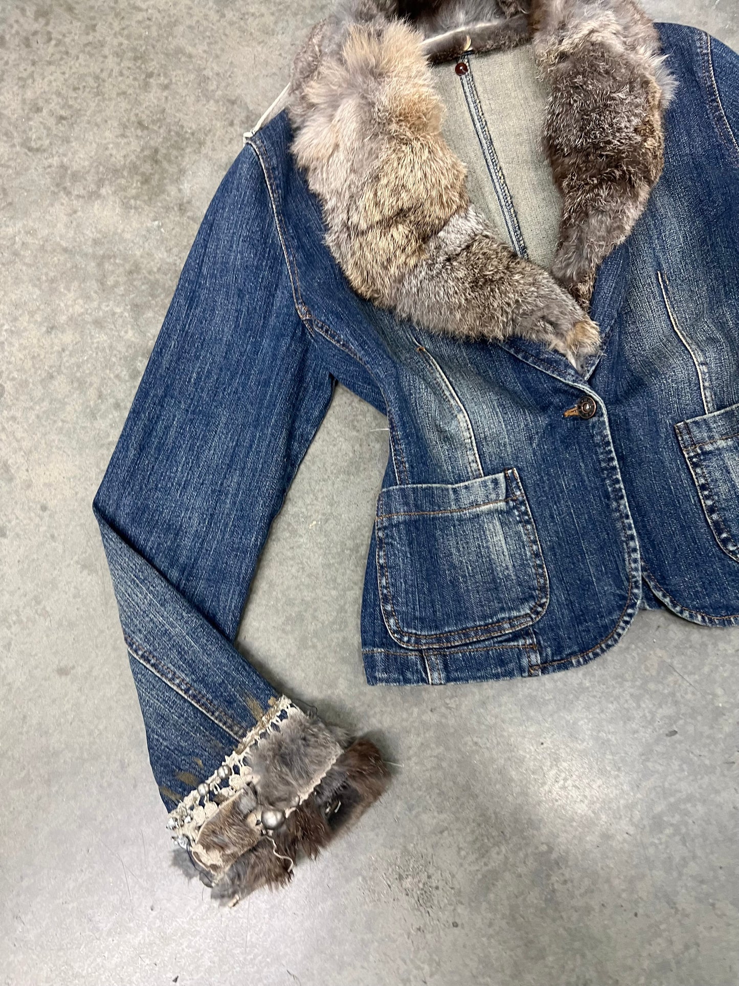 Vintage fur trim denim jacket