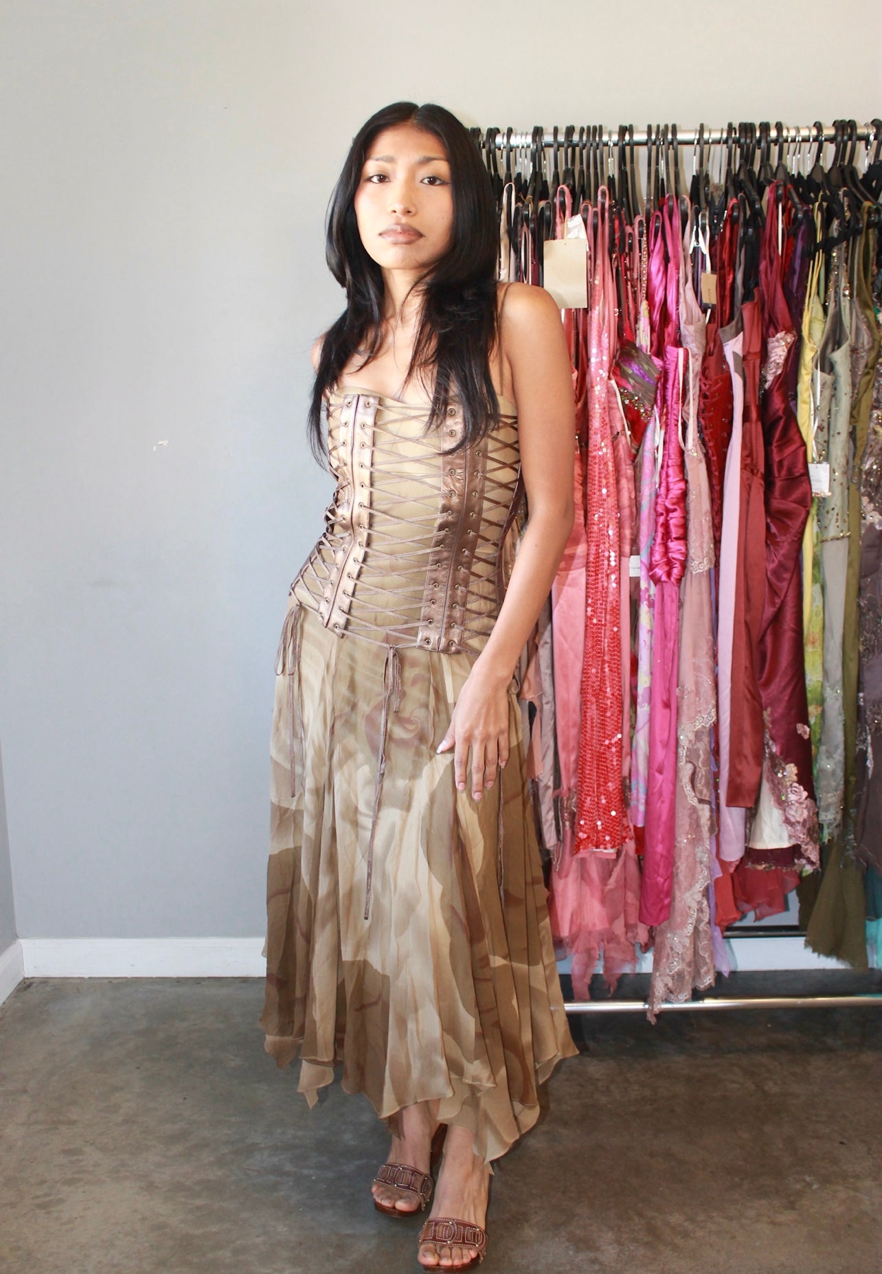 Mandalay Corset brown laceup dress