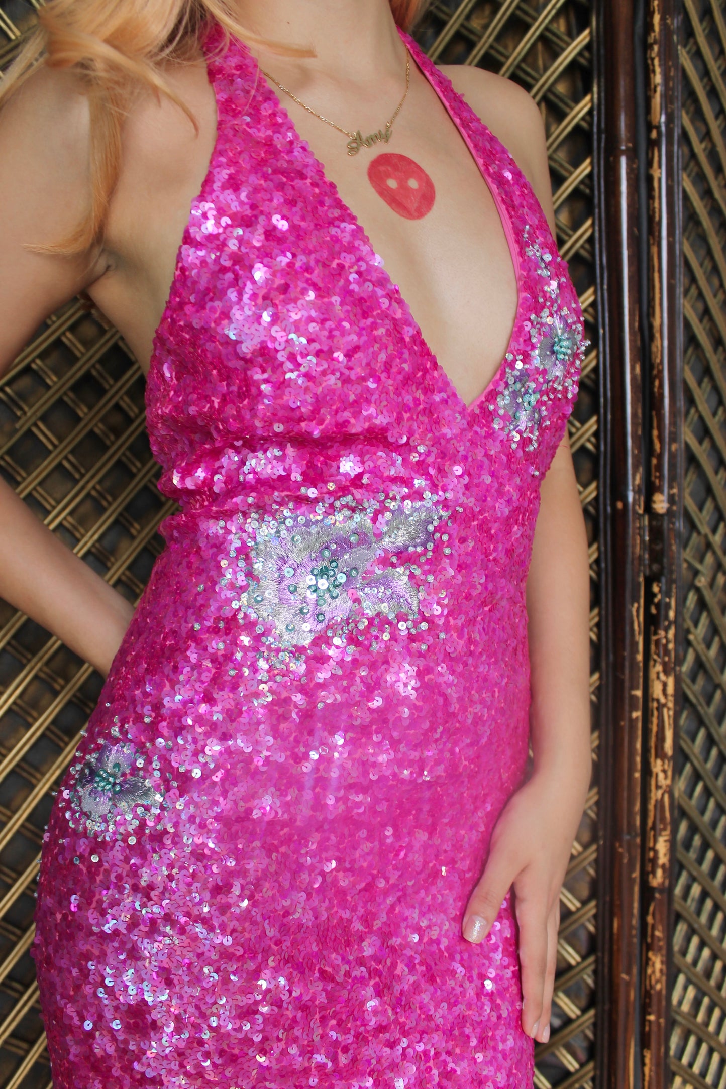 Mandalay sequence halter gown
