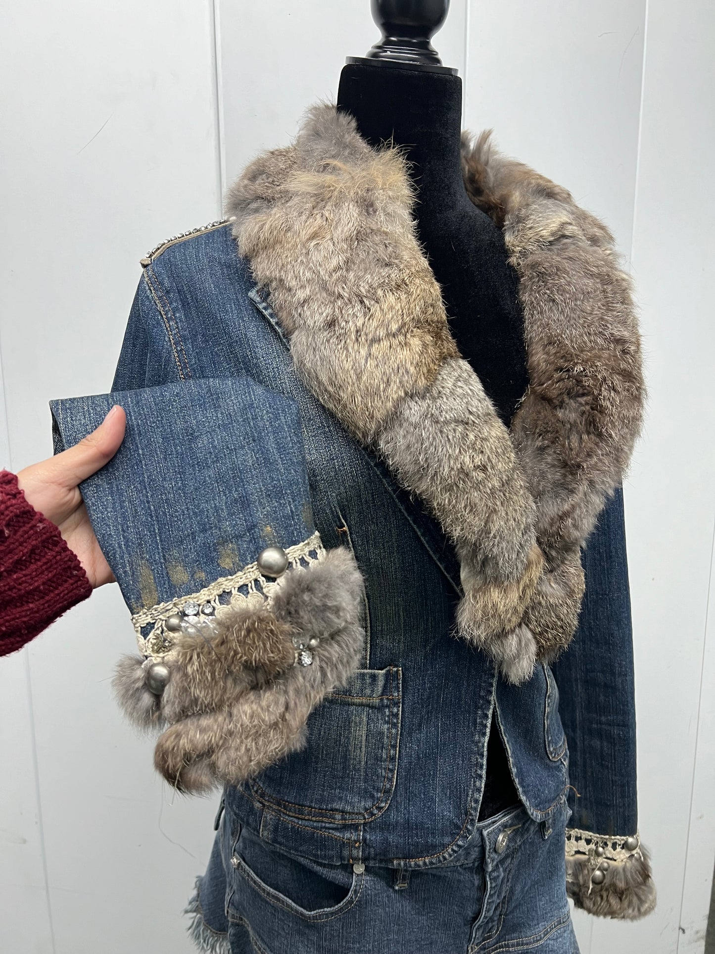 Vintage fur trim denim jacket