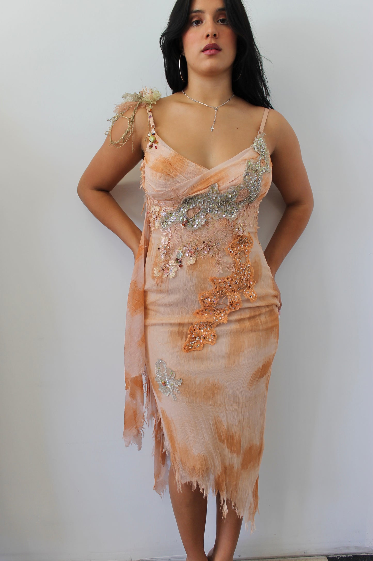 Mandalay hand painted Orange mermaid dress