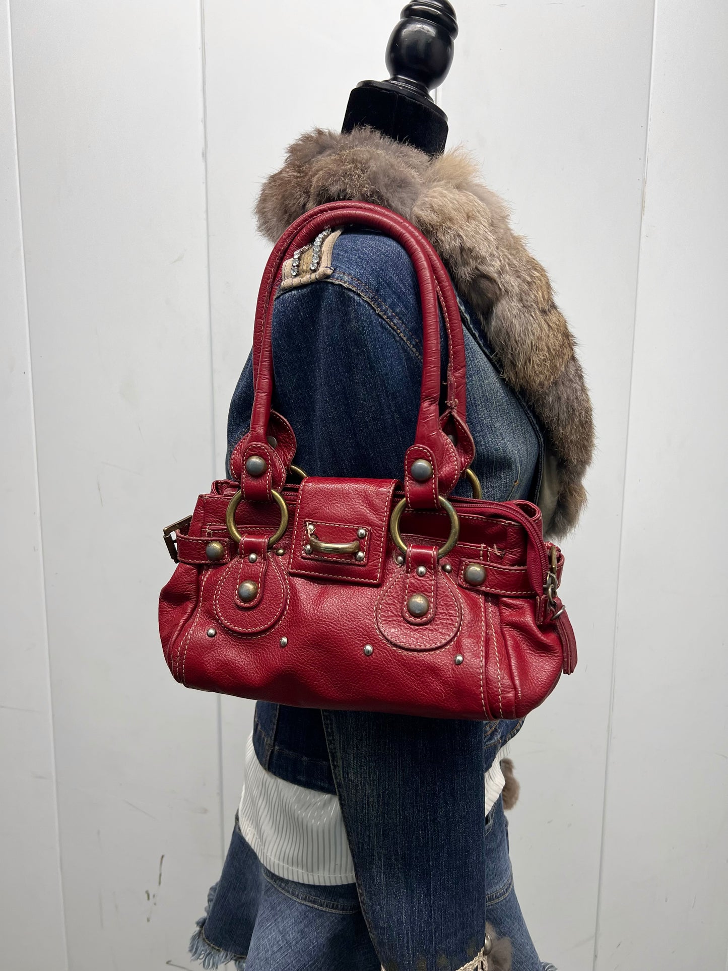 Vintage red buckled bag
