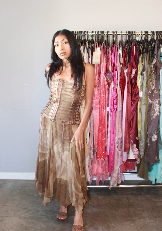 Mandalay Corset brown laceup dress