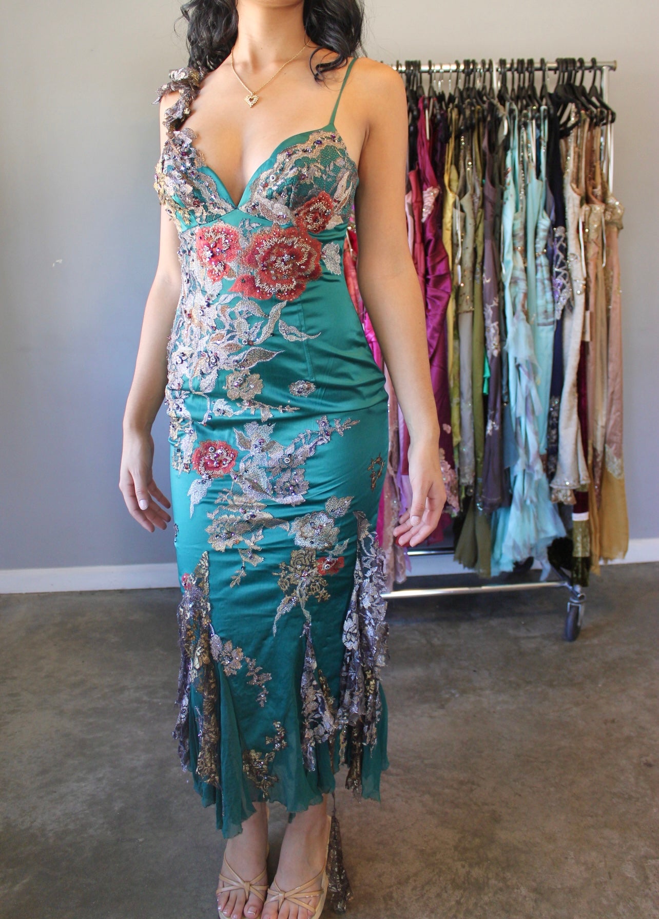 Vintage mandalay green lace dress