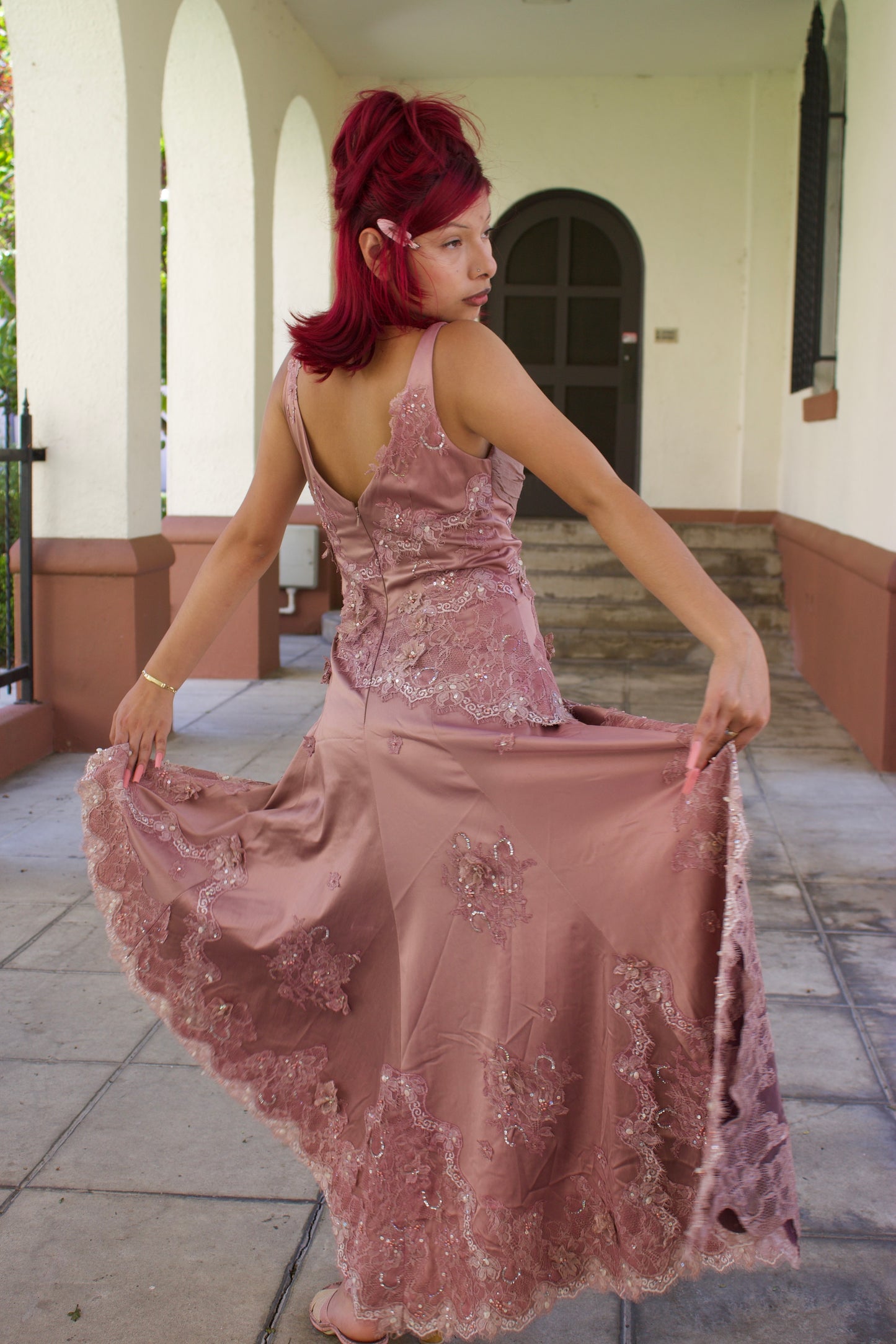 Blush asymmetrical gown