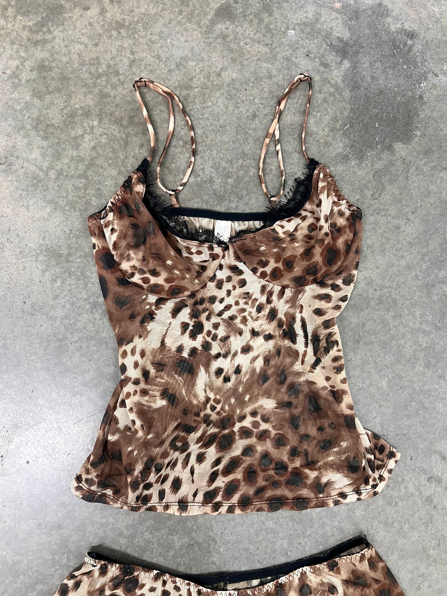 Vintage mesh leopard pj set
