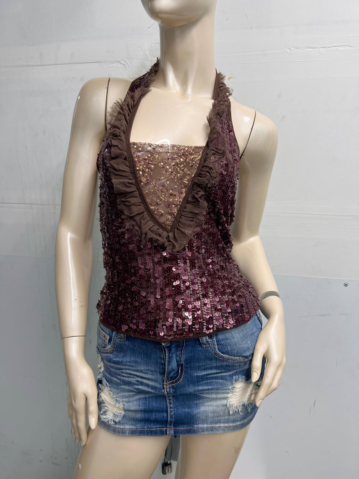 Vintage sequence halter top