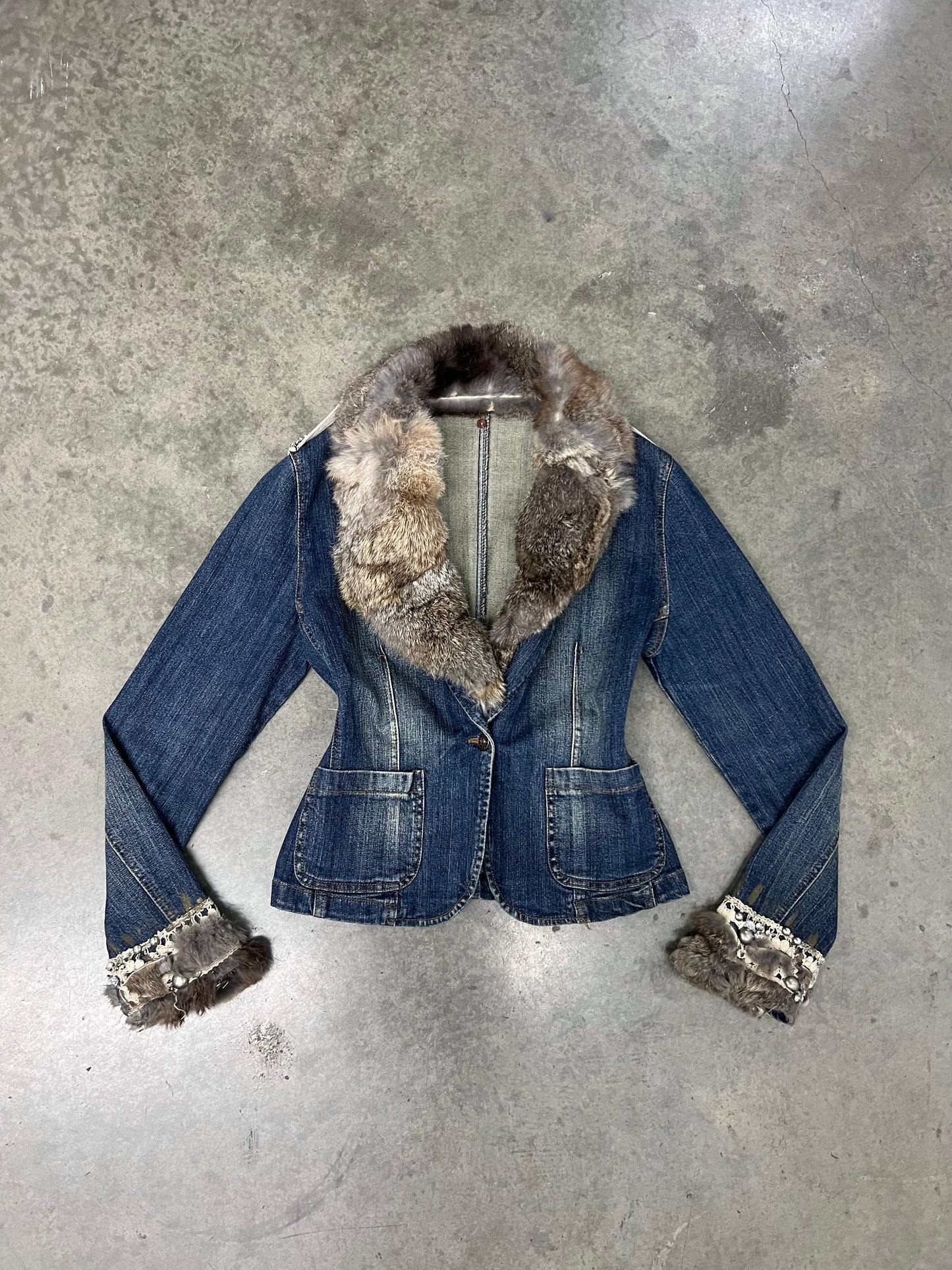 Vintage fur trim denim jacket