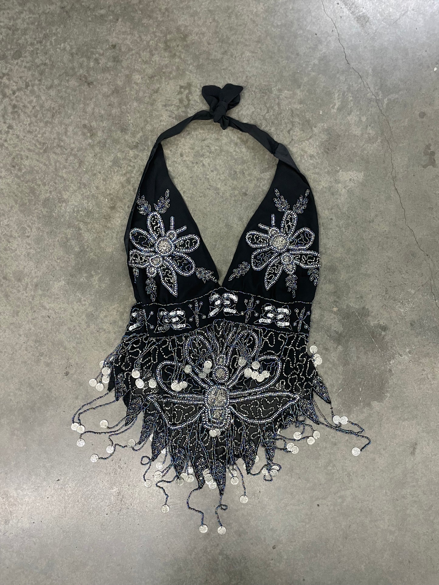 Vintage beaded butterfly halter top