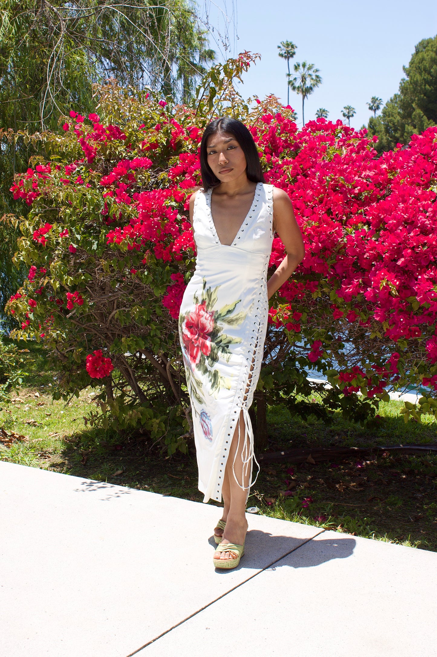 Flower painted laceup dress