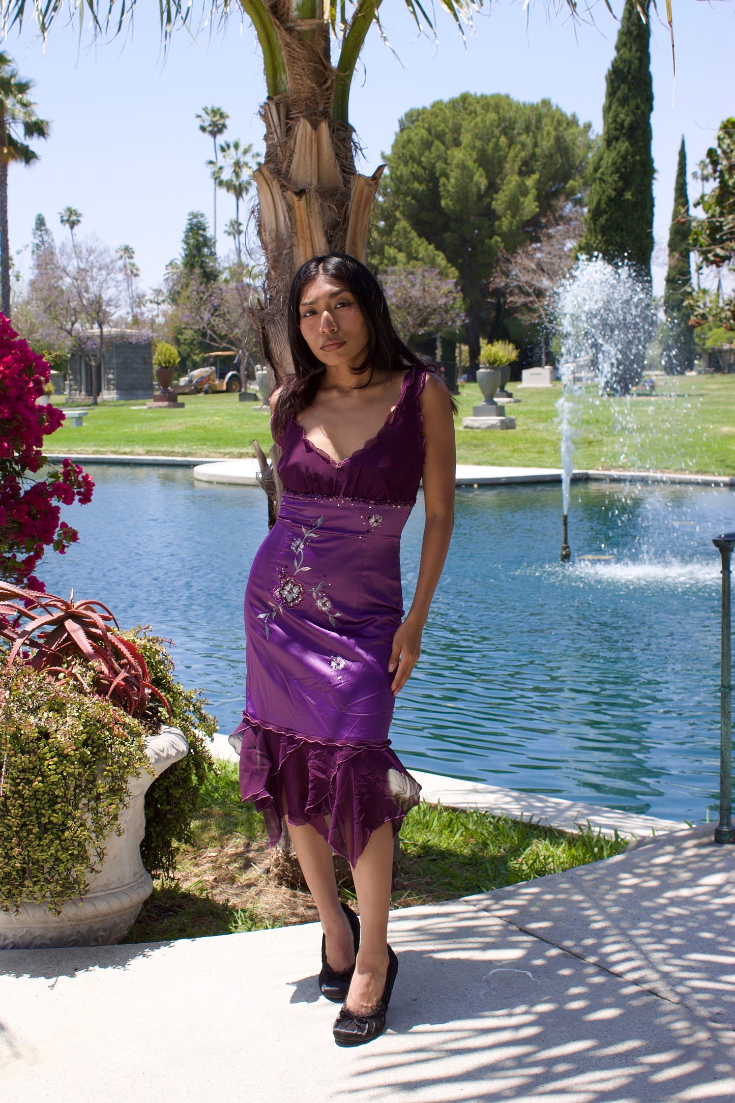 2000s purple silk dress