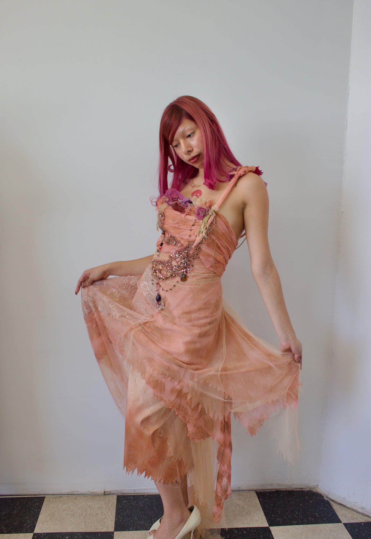 Mandalay mermaid hand painted coral dress