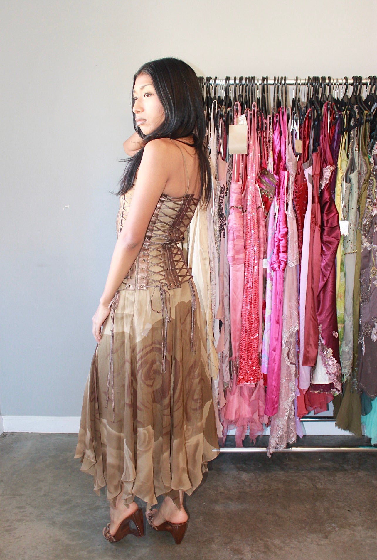 Mandalay Corset brown laceup dress