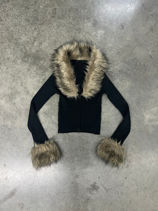 Y2K fur trim cardigan