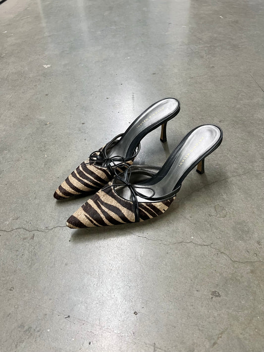 Vintage zebra pony hair kitten heels