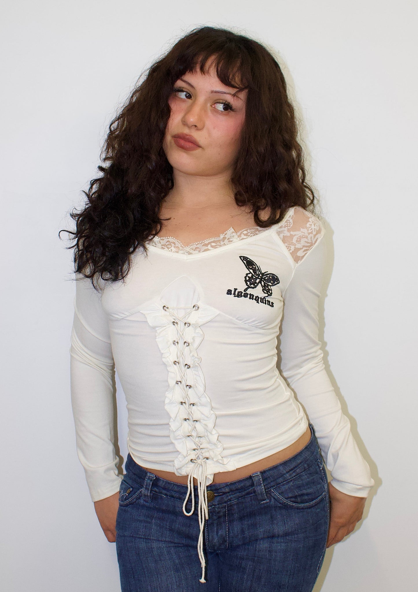 Vintage lace up skull top