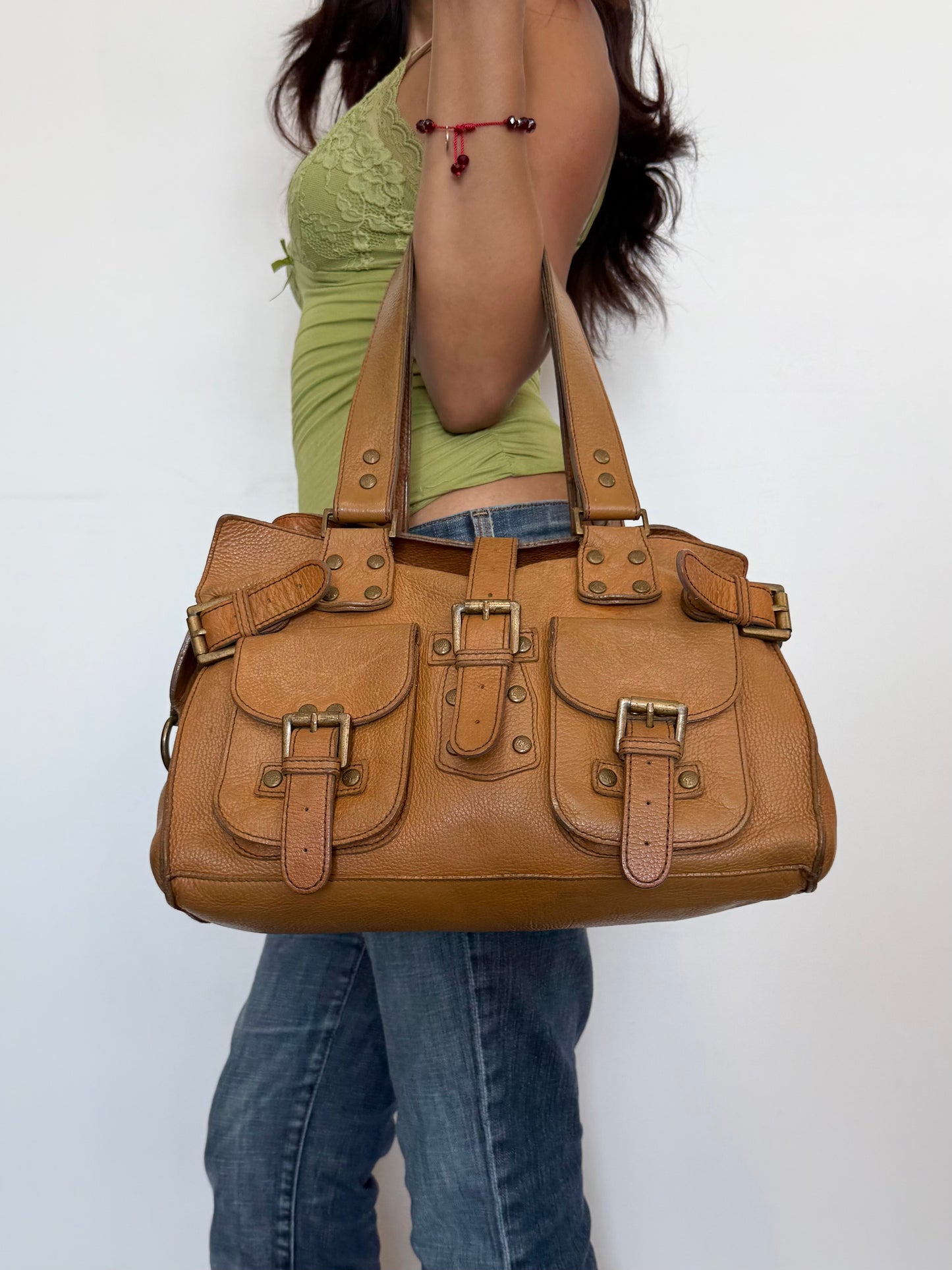 Vintage leather buckled purse