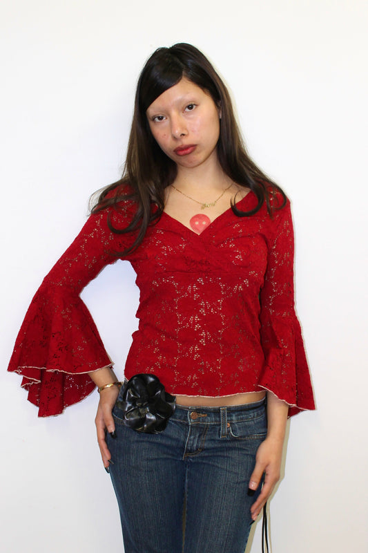 Vintage flare sleeve mesh top