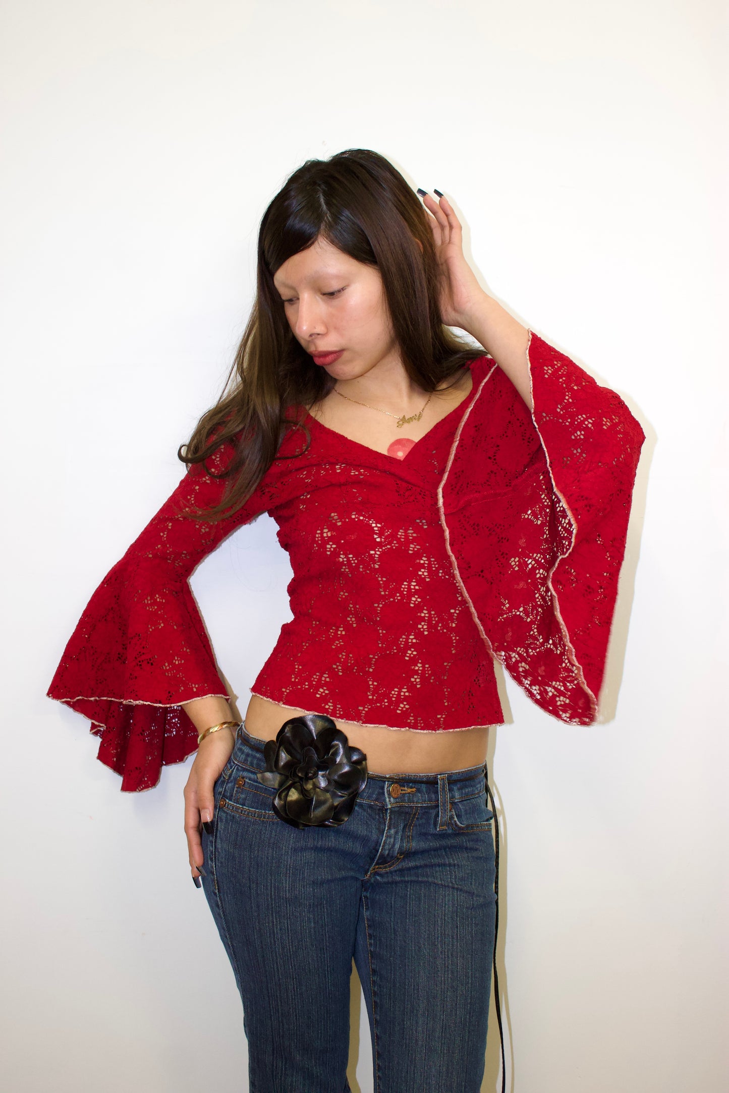 Vintage flare sleeve mesh top