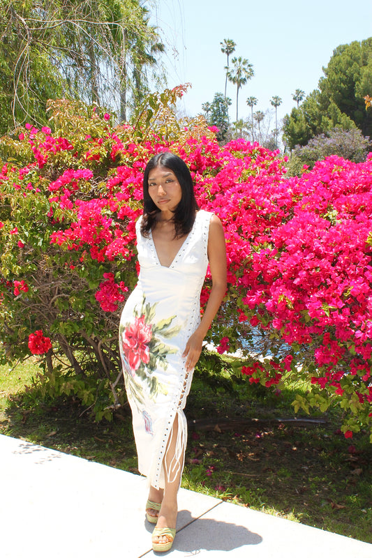 Flower painted laceup dress