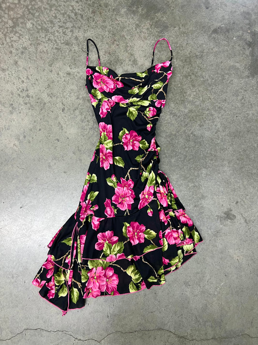 Vintage flower asymmetrical dress