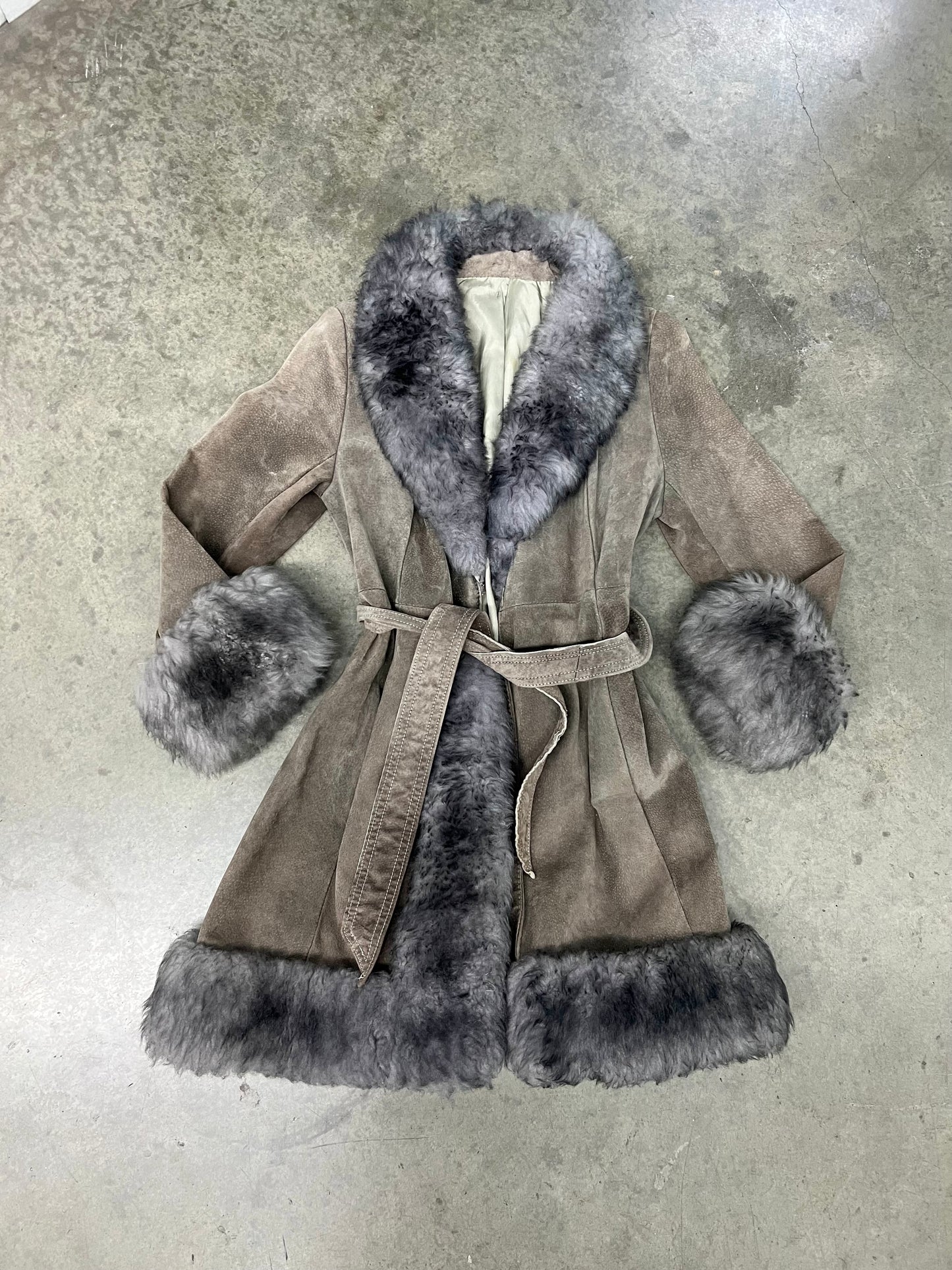 Vintage suede fur trim coat