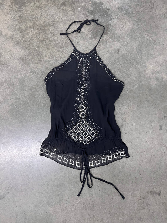 Vintage silk beaded halter top