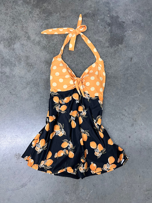 Y2K polkadot halter swim dress