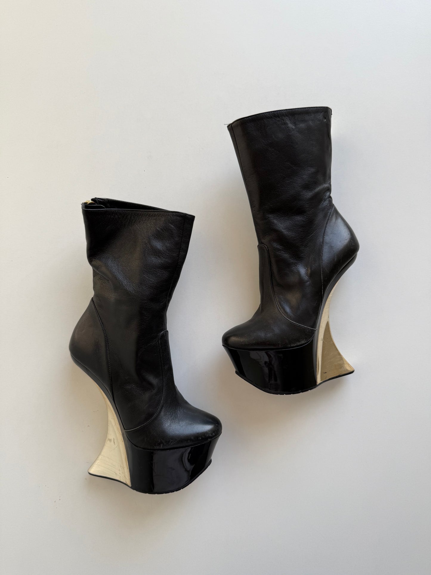 Vintage black leather platform boots