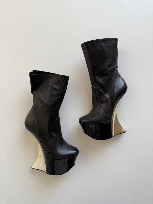Vintage black leather platform boots