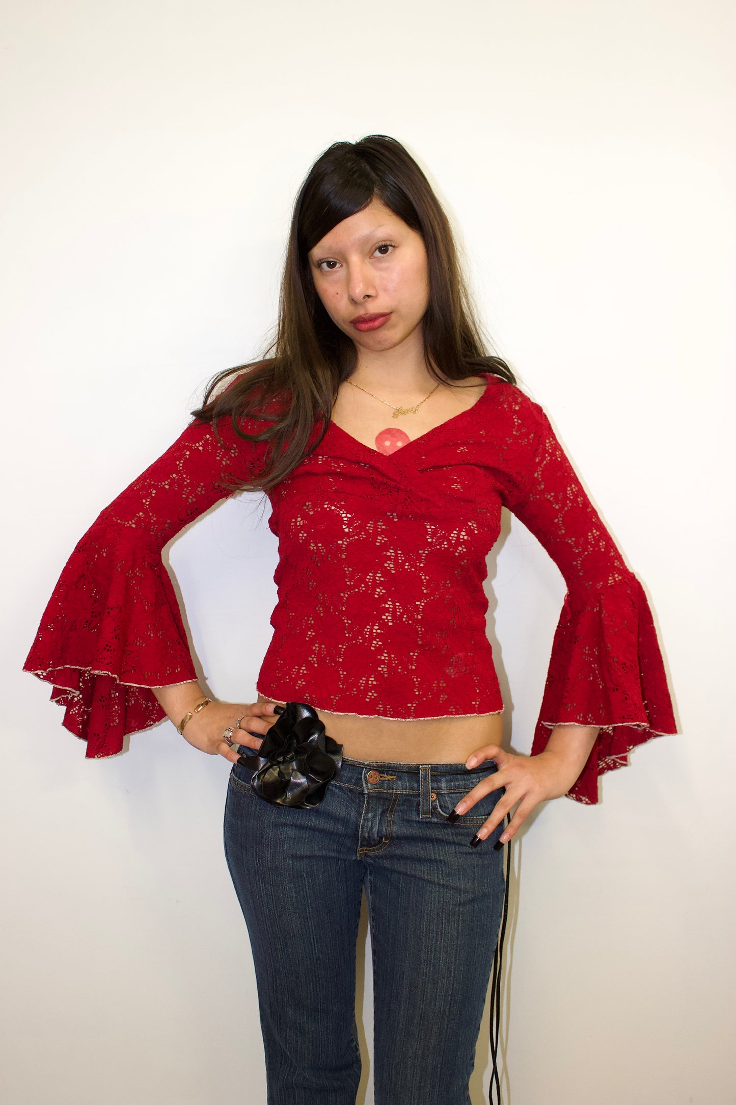 Vintage flare sleeve mesh top