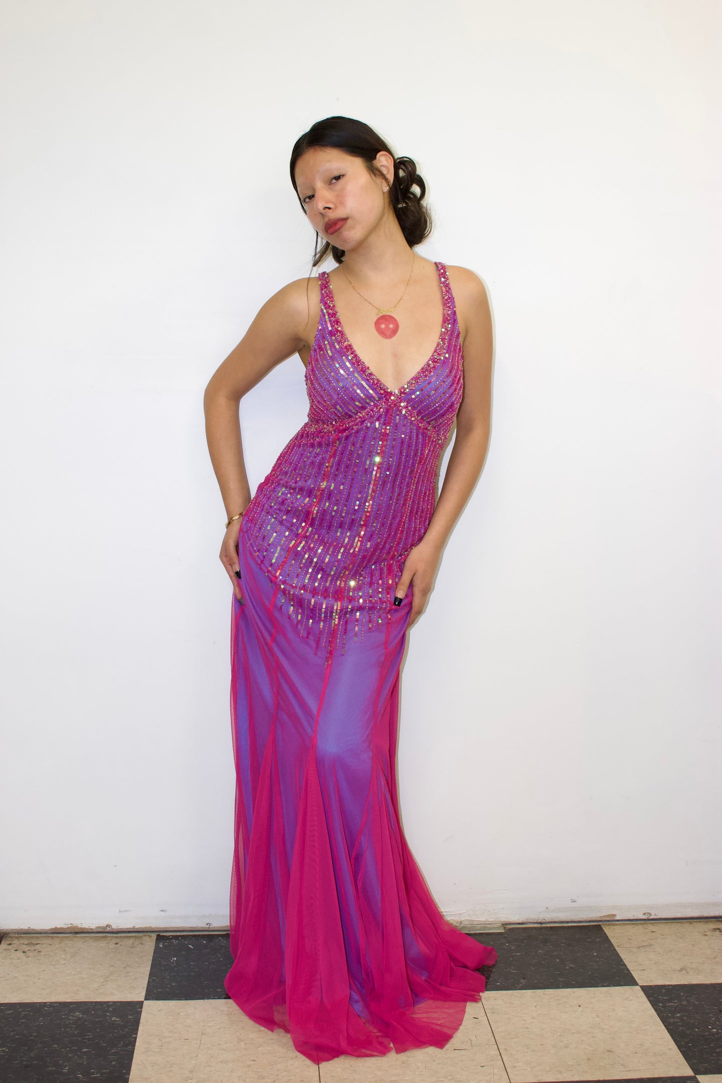 Vintage beaded pink dress